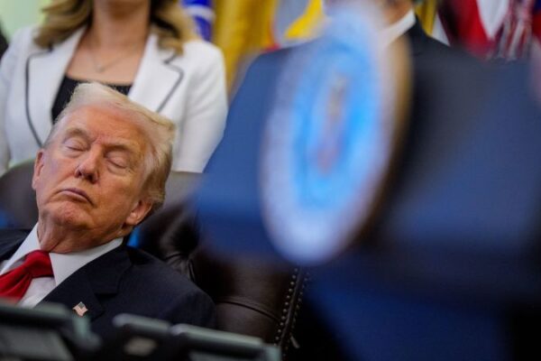 Images of Trump appearing to close his eyes during Oval Office event spread across social media