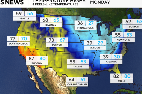 Maps show cold temperatures in eastern U.S., early season lake effect snow due to polar vortex