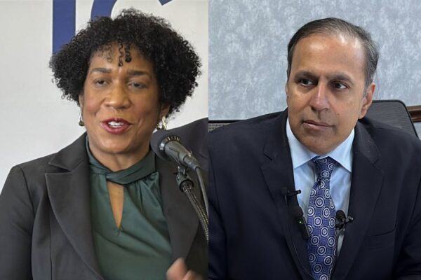 Lt. Gov. Juliana Stratton and Rep. Raja Krishnamoorthi both made U.S. Senate campaign stops in St. Clair County, Ill. Thursday. (Spectrum News/Gregg Palermo)
