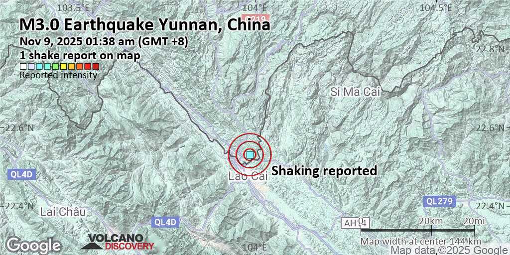 Seismic-like Event, Possible Earthquake, Reported few Minutes ago Yunnan, China