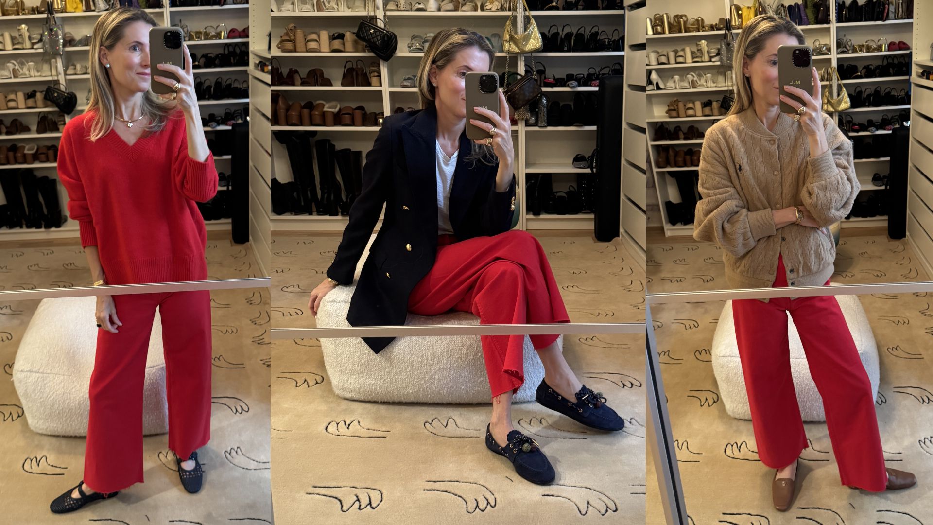 Marina Larroud&eacute; wearing red jeans outfits