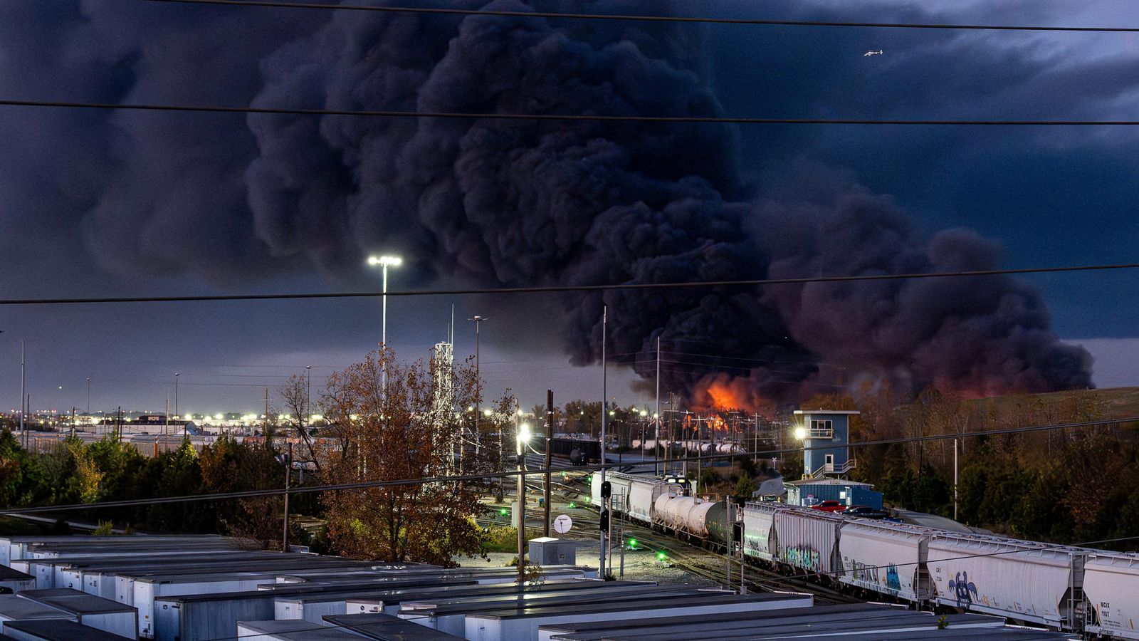 Smoke rises from the wreckage of a UPS MD-11 cargo jet after it crashed on departure from Louisville, Kentucky. Pic: Jeff Faughender / USA Today / Reuters