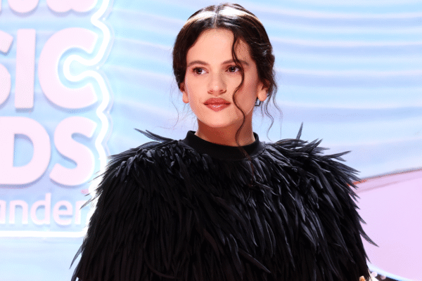Rosalia attended the Los40 Music Awards in a feather-embellished skirt set from Balenciaga