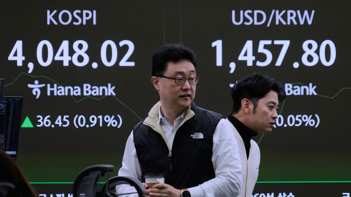 Asian markets are mostly lower following Wall Street's lackluster finish