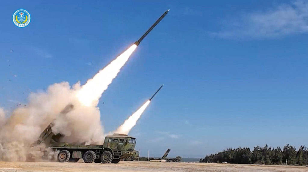 Screenshot from video released by Eastern Theatre Command of China's People's Liberation Army (PLA) on drills around Taiwan
