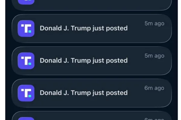 Notifications show "Donald J. Trump just posted" repeatedly; tweet caption suggests it's a typical Christmas morning