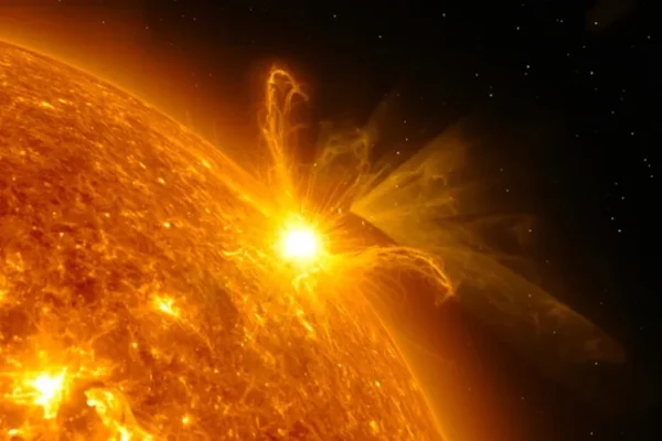 Rendering of the sun emitting a solar flare