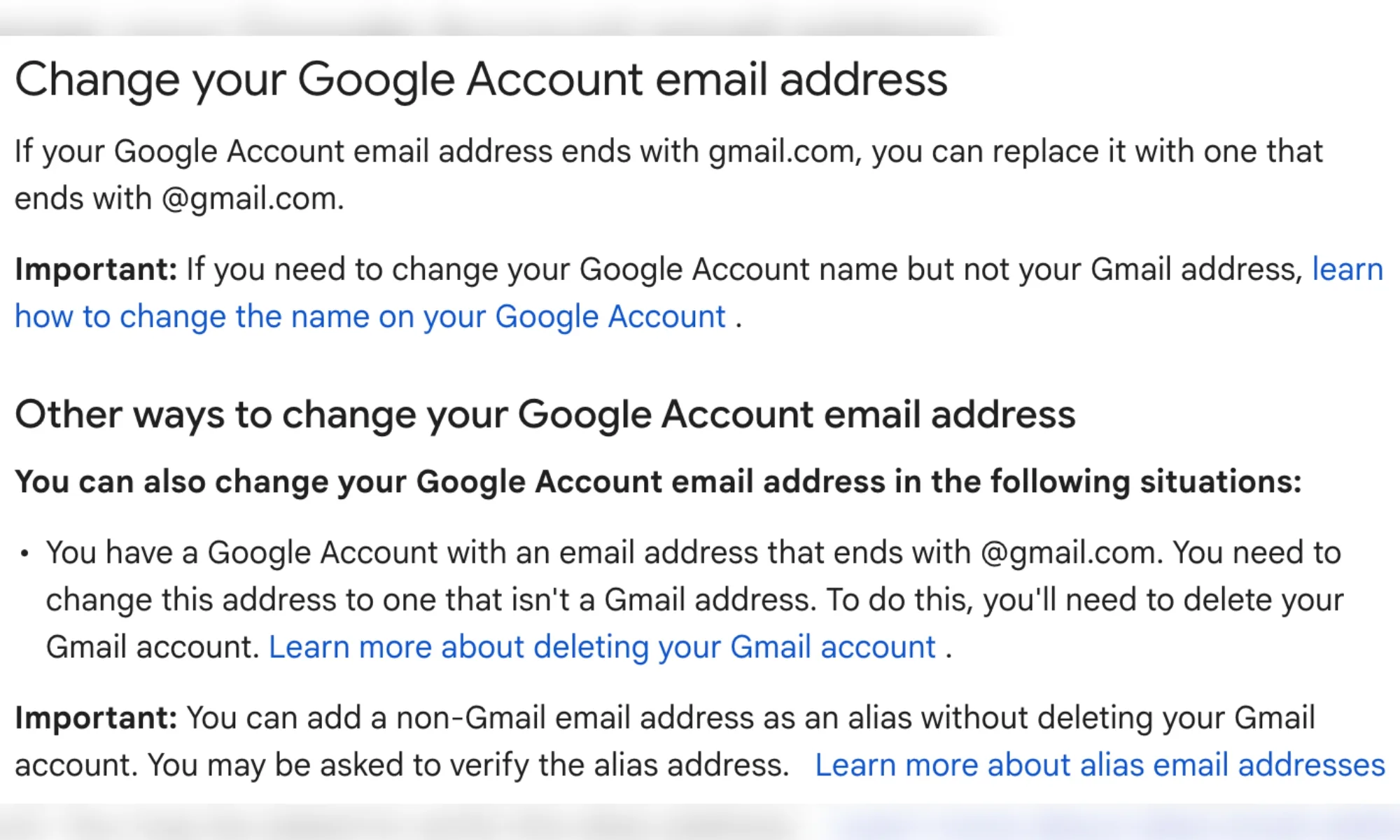 Screenshot of the Gmail username modification feature.