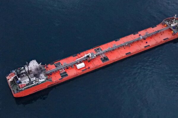 SINOP, TURKIYE - DECEMBER 02: An aerial view of the 'MIDVOLGA-2,' a vessel sailing from Russia to Georgia, arrives off the coast of Sinop, a northern province of Turkiye, after coming under attack in international waters in the Black Sea on December 02, 2025. (Photo by Ramazan Ozcan/Anadolu via Getty Images)