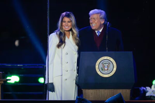 WASHINGTON, DC - DECEMBER 04: U.S. President Donald Trump and first lady Melania Trump participate in the 103rd National Christmas Tree Lighting Ceremony at the White House Ellipse on December 04, 2025 in Washington, DC. The tree is a 32-foot-tall red spruce from the George Washington and Jefferson National Forests in Virginia's Highland County. This is the second year in a row that the George Washington and Jefferson National Forests have provided the tree.  (Photo by Chip Somodevilla/Getty Images)