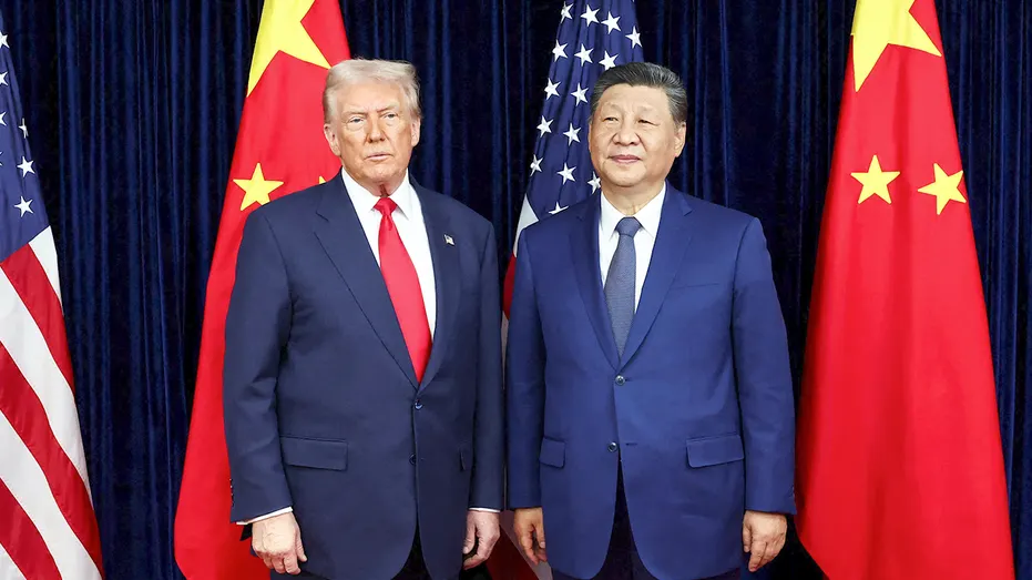 Donald Trump stands next to Xi Jinping