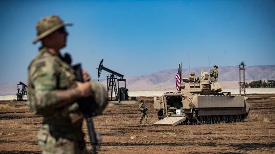 US forces patrol oil fields near Syria's northeastern border with Turkey on September 3, 2024.