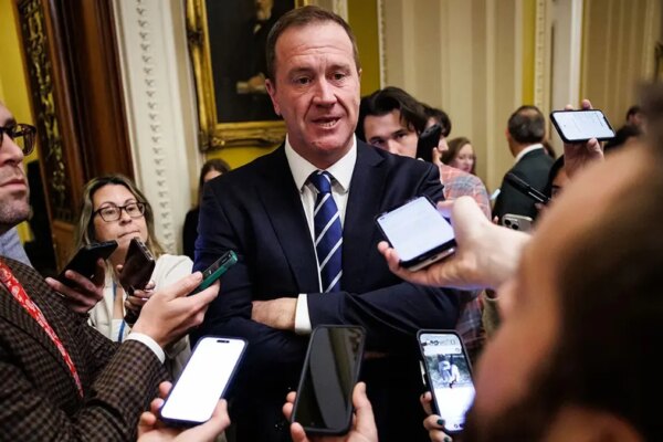 Sen. Eric Schmitt, R-Mo., outside of the Senate chamber