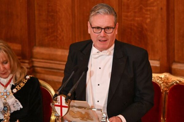 Prime Minister Keir Starmer speaks during the annual Lady Mayor's Banquet at the Guildhall in London. Pic: Reuters