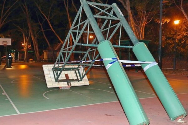 Basketball post collapses at Hong Kong playground, injuring 20-year-old man