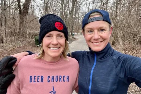 The author (right) with her friend and running partner Holly Wheeler in January 2022.
