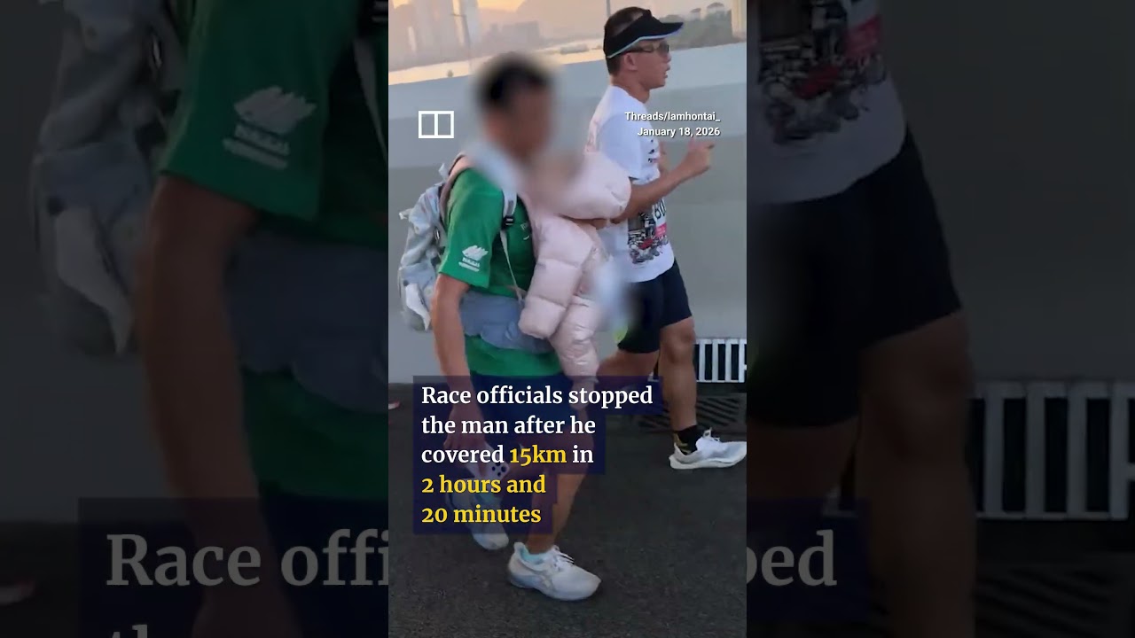 Police probe child abuse report after man runs with baby in Hong Kong Marathon