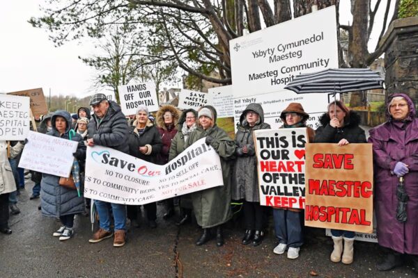 Protest outside Maesteg Community Hospital, Maesteg