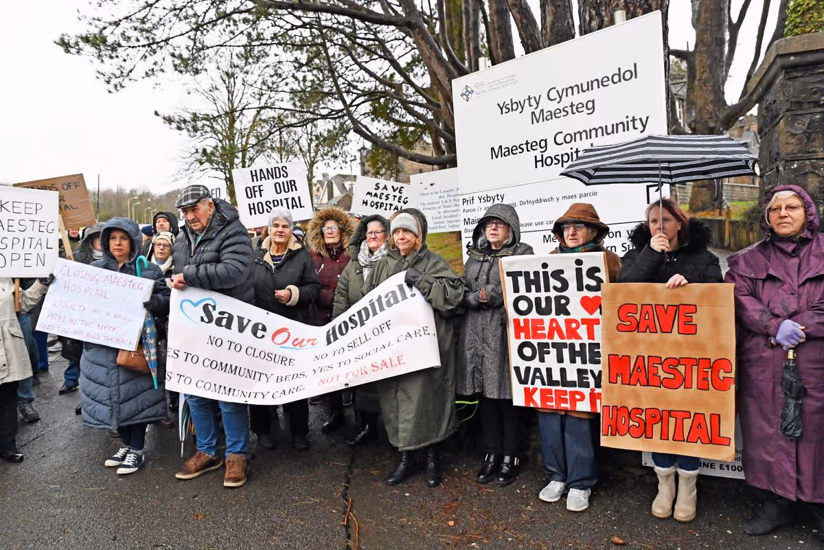 Protest outside Maesteg Community Hospital, Maesteg