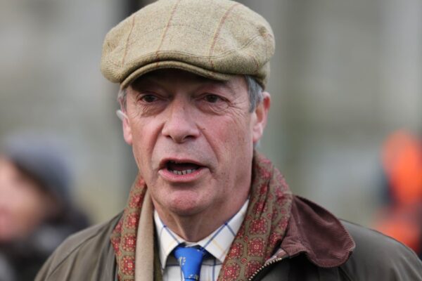 Nigel Farage, leader of the Reform Party, at the Old Surrey Burstow and West Kent Boxing Day meet.