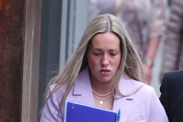 Rebecca Joynes arriving at court for conviction earlier in the year