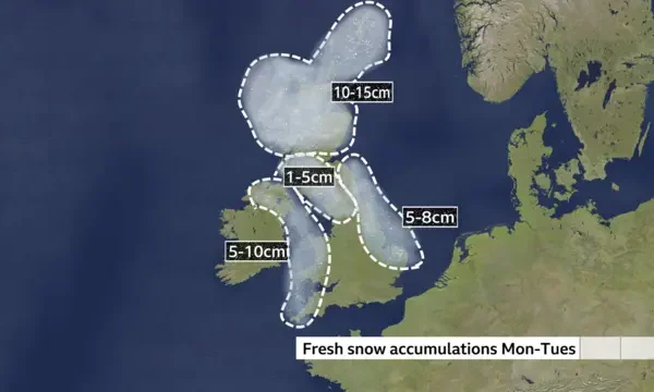 Map showing snow accumulations