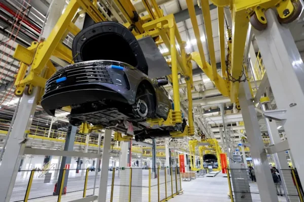 A BYD vehicle in the production line at the company's new electric vehicle factory at the Industrial Complex in Camacari, in the state of Bahia, Brazil October 9, 2025.