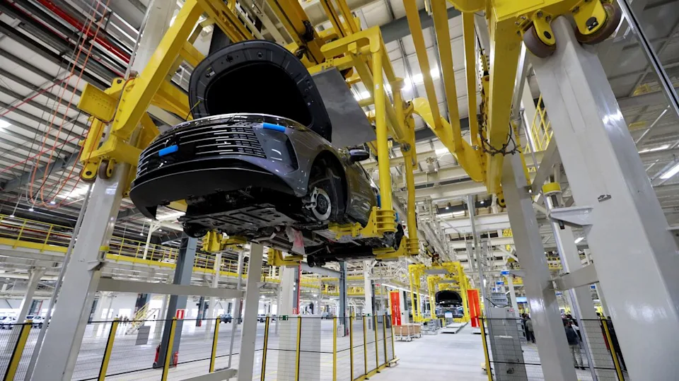 A BYD vehicle in the production line at the company's new electric vehicle factory at the Industrial Complex in Camacari, in the state of Bahia, Brazil October 9, 2025.