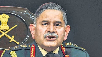 Army Chief General Upendra Dwivedi addressed the annual press conference in New Delhi on Tuesday. (Hindustan Times)