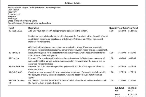 A homeowner was floored after receiving their HVAC repair quote. The itemized bill came to a total of over $3,500.