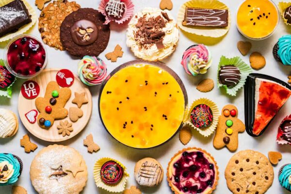 An array of cookies, cakes, candies and other sweets