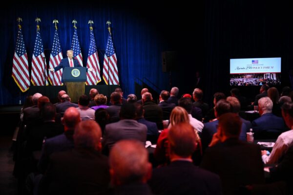 President Donald Trump speaks during the House Republican Party member retreat at the Kennedy Center in Washington, DC, on January 6, 2026.
