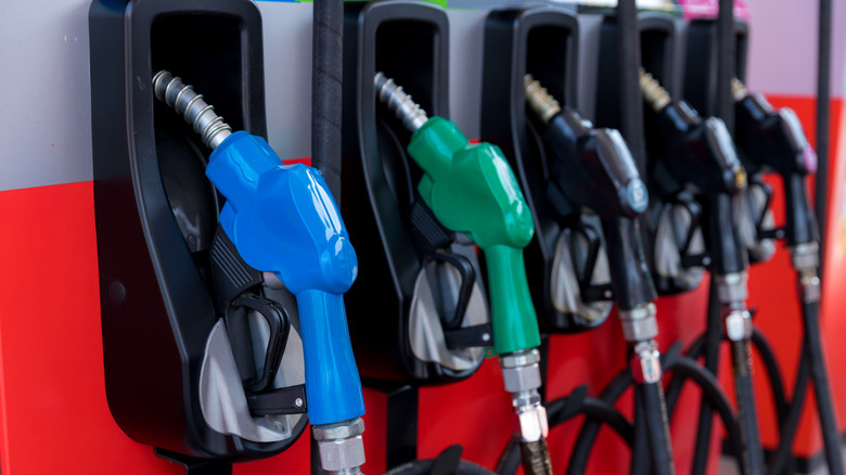 Multiple petrol nozzles at a petrol pump