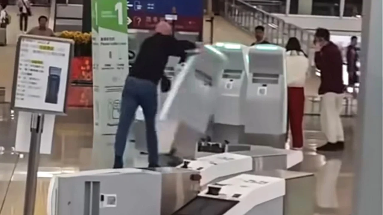 Hong Kong police arrest British tourist after airport check-in kiosks wrecked