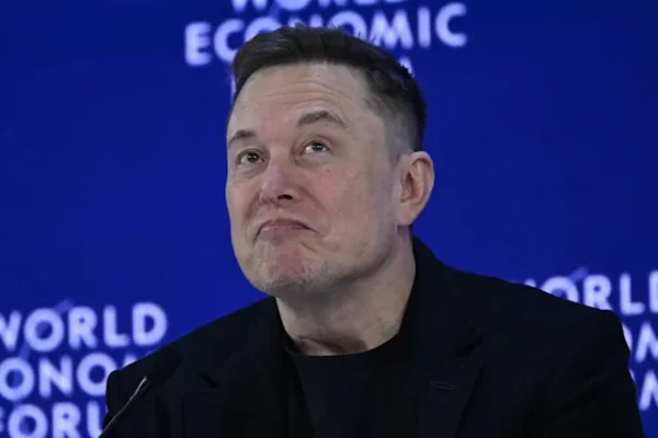 Elon Musk delivers a speech during the World Economic Forum Annual Meeting in Davos.