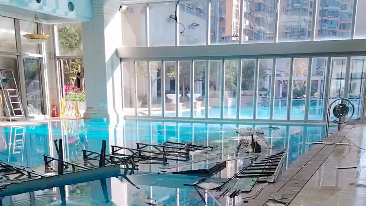 Large section of ceiling plunges into Hong Kong estate’s indoor pool