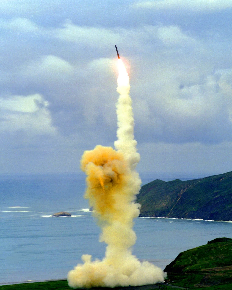 LGM-30 Minuteman III VANDENBERG AIR FORCE BASE, Calif. -- An LGM-30 Minuteman III missile soars in the air after a test launch.