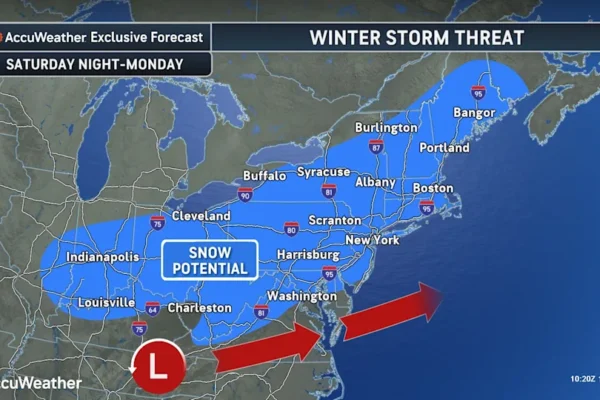 AccuWeather forecast for winter storm threat Saturday night through Monday, Feb. 21-23.