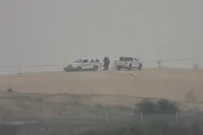 White pickup trucks spotted on the Egyptian side of the Israel-Egypt border, February 11, 2026. (photo credit: SCREENSHOT/X)