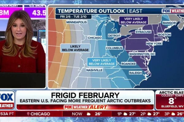 The extreme cold across much of the eastern part of the country is hanging on for February. Areas from the Plains to the Northeast will see below-average temperatures for the month, as a frigid pattern is locked in over the country. 
