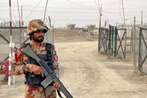 An army soldier stands guard at a deserted entry point at the Friendship Gate, following the exchanges of fire between Pakistan and Afghanistan forces, at the border crossing between the two countries, in Chaman, Pakistan February 27, 2026.(Photo for representation) (REUTERS)