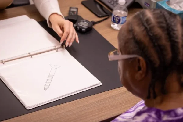 A SuperAger takes a cognitive test in the lab. - From Shane Collins/Northwestern University