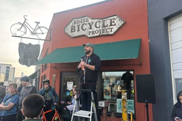Before the bike ride, the executive director of the Boise Bicycle Project Devin McComas, spoke to the crowd.