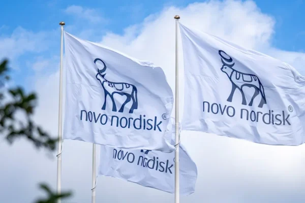 Novo Nordisk flags waving.