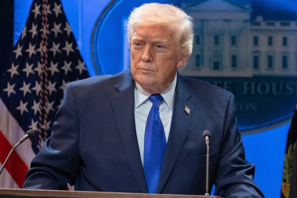 President Donald Trump at White House press briefing