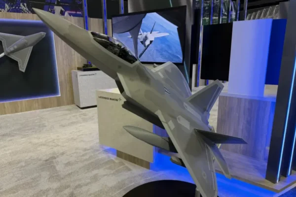 Model of the F-22 Raptor upgrade, examined by The War Zone during a military exhibition, February 2026. (Source: The War Zone/Jamie Hunter)