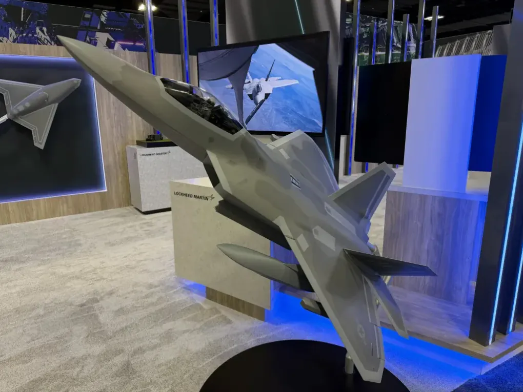 Model of the F-22 Raptor upgrade, examined by The War Zone during a military exhibition, February 2026. (Source: The War Zone/Jamie Hunter)