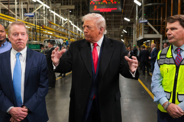 Bill Ford and Jim Farley clearly regretting their decision to invite Trump to tour Ford's factory