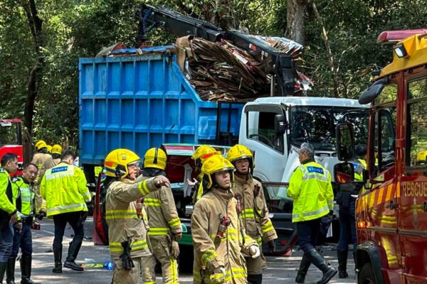 Police and firefighters at the scene of the accident. Photo: Handout