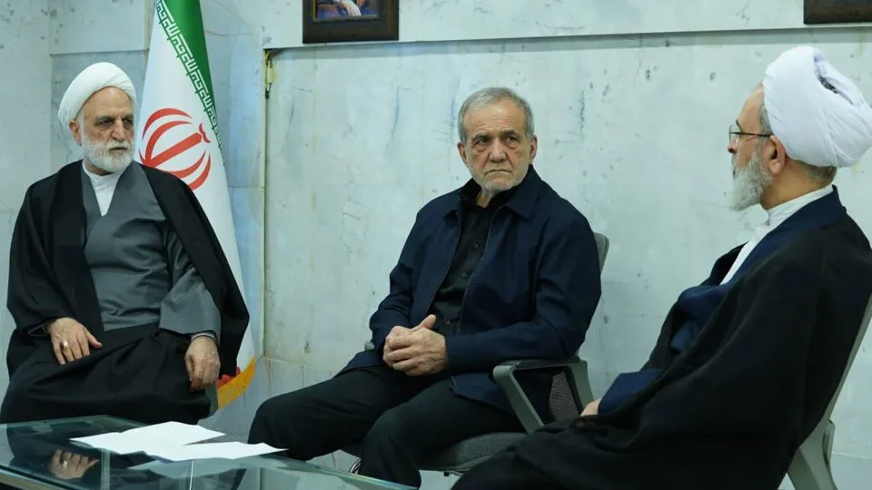 An image released by Iran's state-run Press TV last Sunday shows the Leadership Council meeting. - Press TV